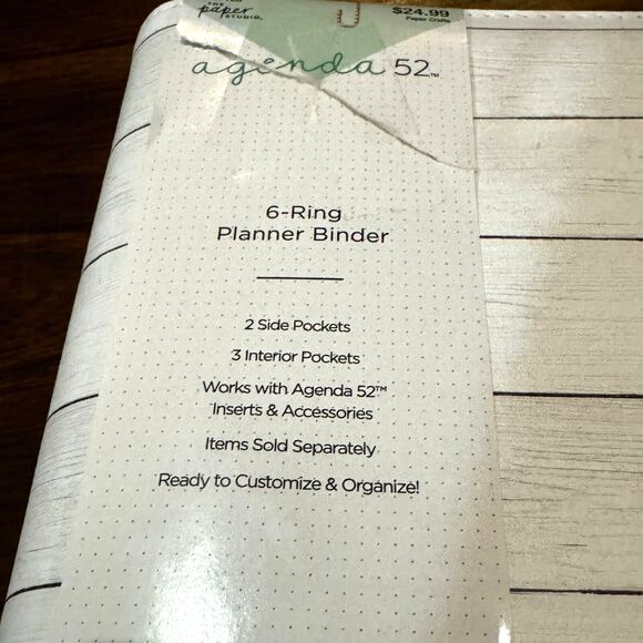 Agenda 52 6 Ring Planner Binder Pockets 7.5 x 9.5 inches Faux Wood White Washed - Picture 4 of 7